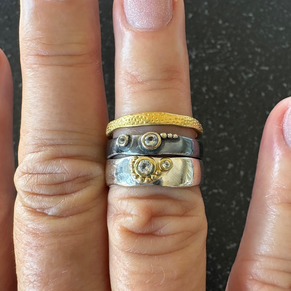 Gold plated, silver and oxidized silver Sundance rings